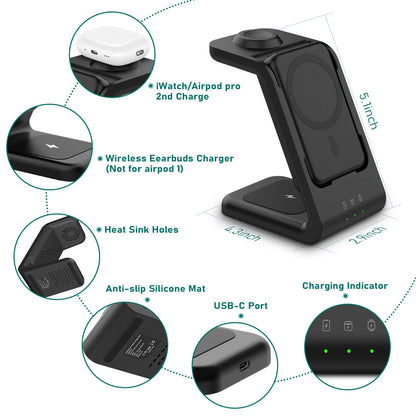 3 in 1 Wireless Charging Station for Iphone 16, 15 & Apple Watch, 5000Mah Magsafe Power Bank