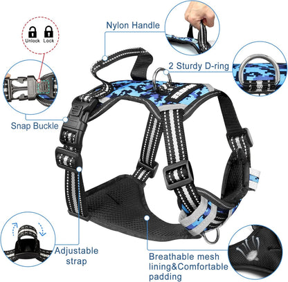 No-Pull Dog Harness with Adjustable Reflective Oxford Vest and Collar, Front/Back Leash Clips for All Dog Sizes, Easy Control Handle for Walking