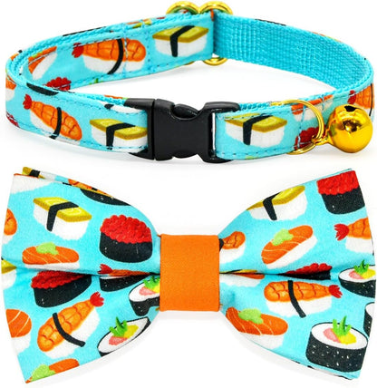 Sushi-Themed Breakaway Safety Collar with Bow Tie for Kittens - Ideal for Weddings and Birthdays