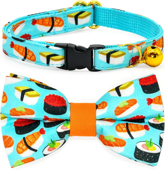 Sushi-Themed Breakaway Safety Collar with Bow Tie for Kittens - Ideal for Weddings and Birthdays