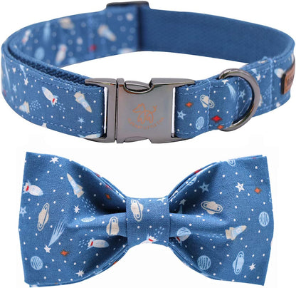 Elegant Bowtie Dog Collar - Adjustable Cotton and Webbing Design for Small, Medium, and Large Dogs and Cats