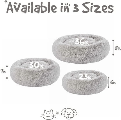 Faux Fur Calming Dog Bed for Small Dogs, Soft Plush Anti-Anxiety Pet Couch, Machine Washable with Non-Slip Bottom, 23" x 23" x 6", Grey