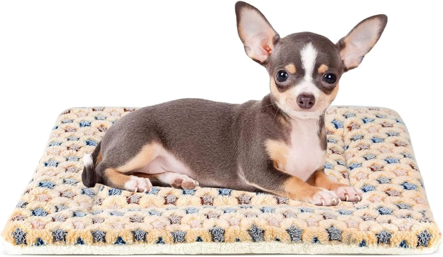 Ultra Soft Dog Crate Pad with Star Print - Washable Reversible Fleece Bed for Dogs and Cats, 21 x 12 Inch, Brown