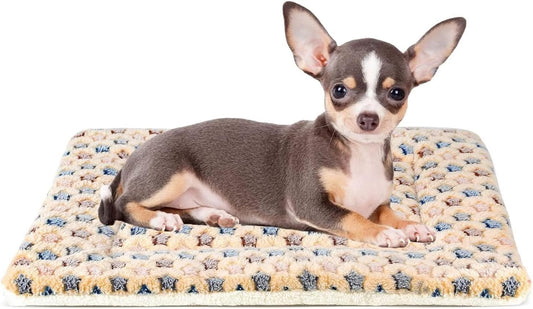 Ultra Soft Dog Crate Pad with Star Print - Washable Reversible Fleece Bed for Dogs and Cats, 21 x 12 Inch, Brown