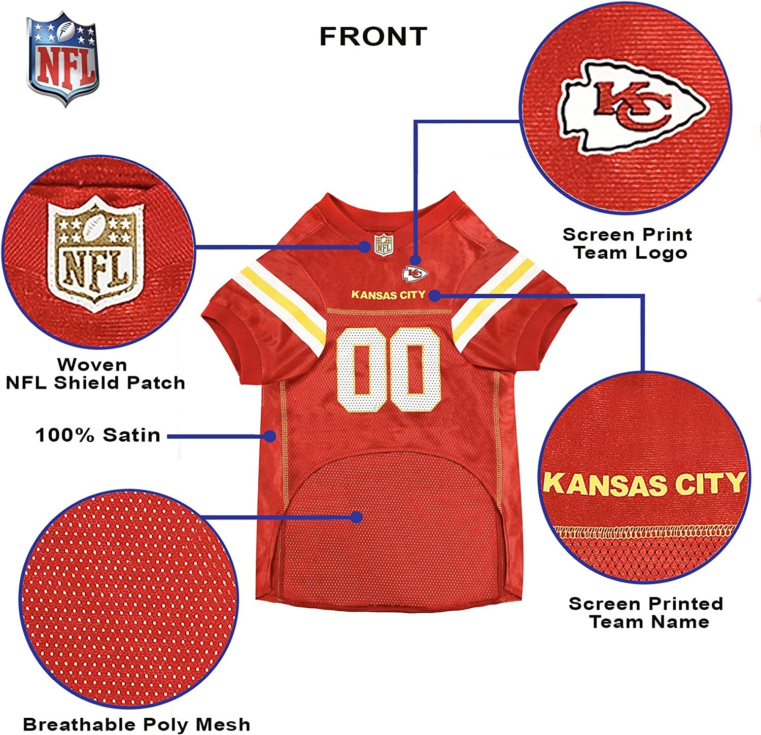 Kansas City Chiefs Medium Dog Jersey - Official NFL Football Costume for Pets