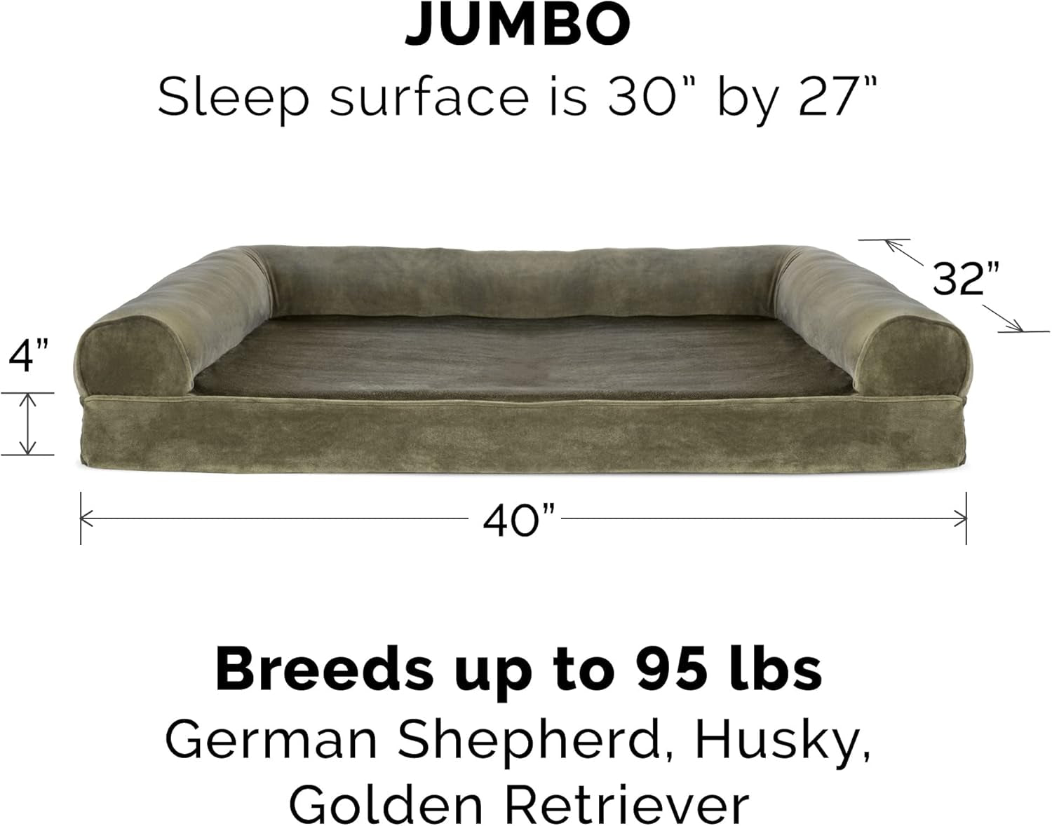 Jumbo Dark Sage Faux Fur & Velvet Replacement Dog Bed Cover, Machine Washable
