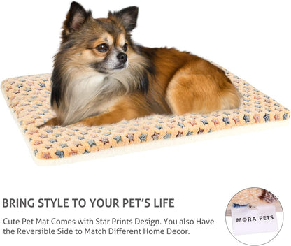 Ultra Soft Dog Crate Pad with Star Print - Washable Reversible Fleece Bed for Dogs and Cats, 21 x 12 Inch, Brown