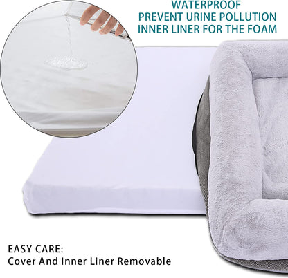 Orthopedic Medium Dog Bed with Bolster Sides, Removable Washable Cover, Non-Skid Base, Egg Foam Couch for Comfortable Sleeping, 31 x 25 Inches, Gray
